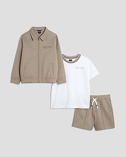 Boys Stone Twill Jacket 3 Piece Set