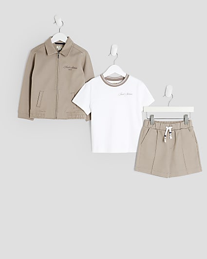 Mini Boys Beige Twill Jacket 3 Piece Set