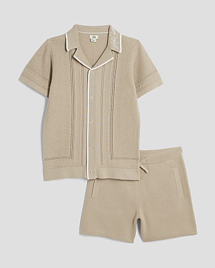 Boys Stone Textured Polo Shirt Set