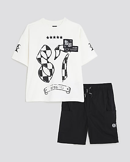 Boys Black Cargo Shorts And T-Shirt Set