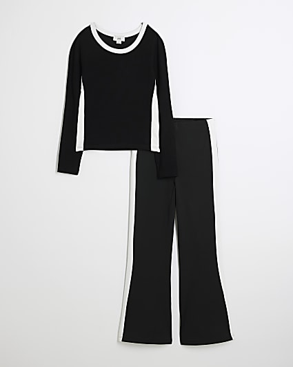 Girls Black Long Sleeve Top And Trousers Set