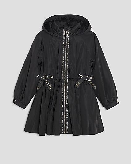 Girls Black Peplum Hooded Raincoat