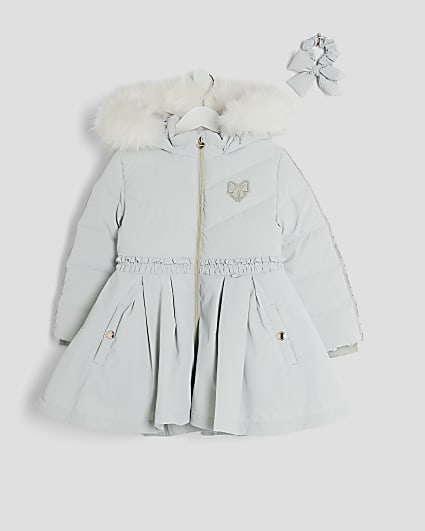 Mini Girls Grey Padded Skirt Coat