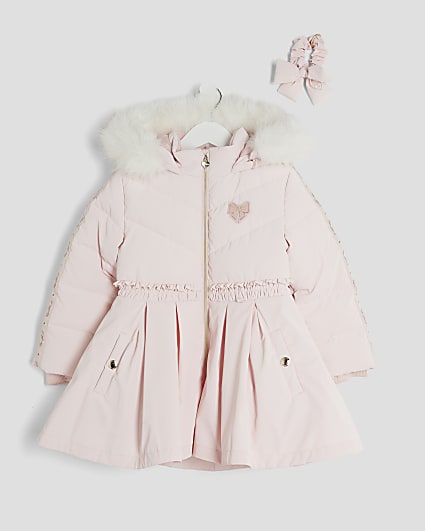 Mini Girls Pink Padded Skirt Coat