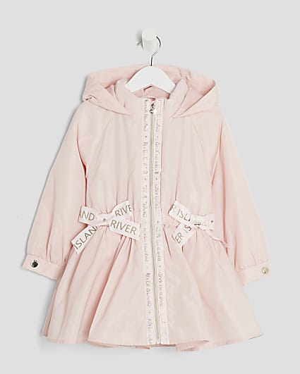 Mini Girls Pink Peplum Hooded Raincoat
