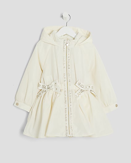 Mini Girls Cream Peplum Hooded Raincoat