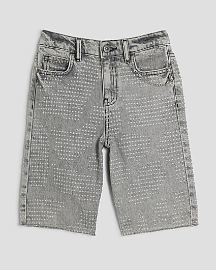Boys Grey Textured Denim Washed Shorts