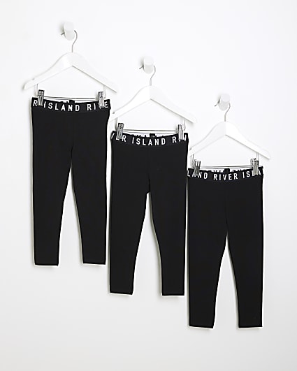 Mini Girls Black RI Waistband Leggings 3 Pack