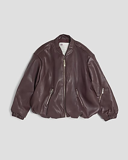 Girls Red Bubble Faux Leather Bomber Jacket