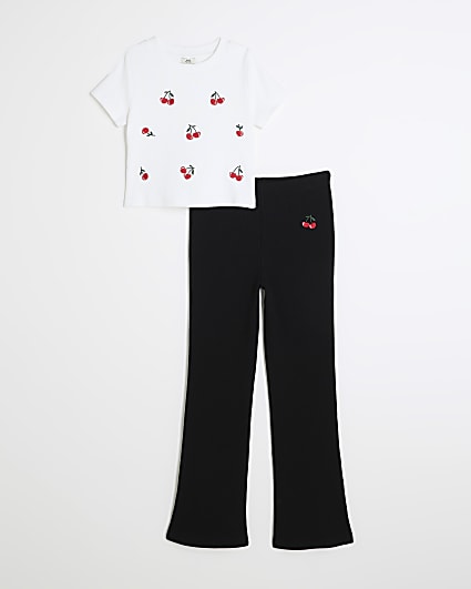 Girls Black Cherry Top & Flared Leggings Set