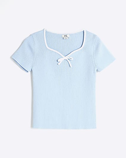 Girls Blue Sweetheart Bow Top