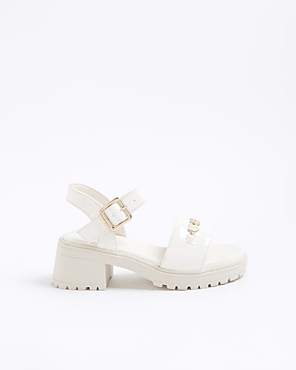 Girls Cream Patent Chunky Sandals