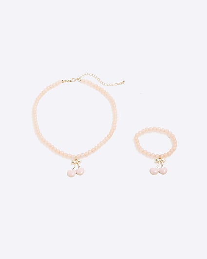 Pink Cherry Bracelet And Necklace Set