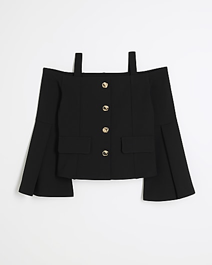 Girls Black Bardot Top