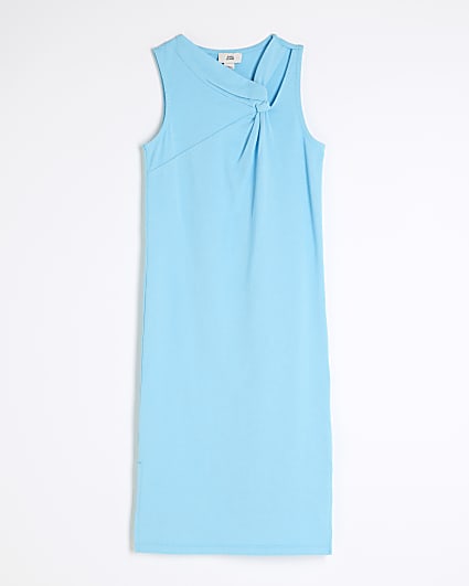 Girls Blue Knot T-Shirt Washed Midi Dress