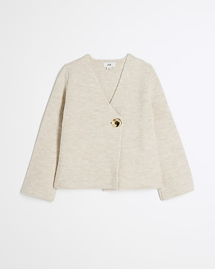 Girls Beige Asymmetric Cardigan