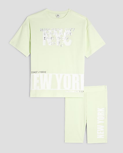 Girls Lime New York T-shirt And Shorts Set