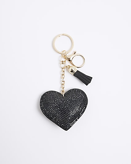 Black Rhinestone Heart Bag Charm