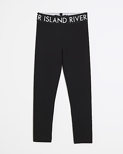 Girls Black RI Waistband Leggings