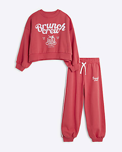 Girls Red Brunch Club Sweatshirt Set