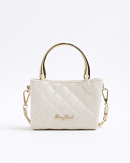 Girls Cream Quilted Handle Cross Body Bag