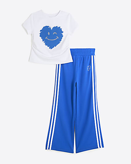 Girls Blue Track Smiley Heart T-shirt Set