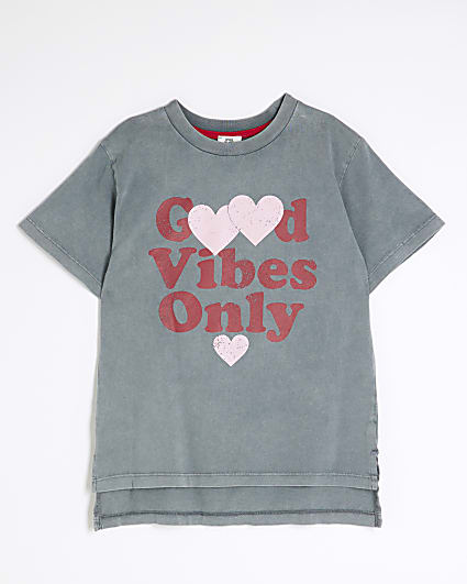 Girls Grey Good Vibes Only T-Shirt