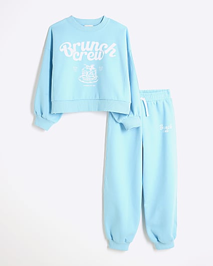 Girls Blue Brunch Club Sweat Set