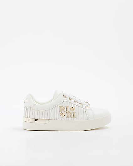 Girls White RI Matelasse Trainers