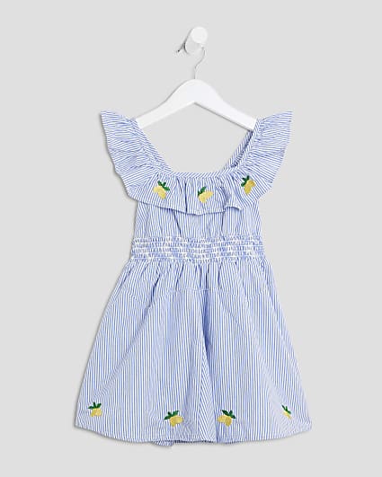 Mini Girls Blue Stripe Lemon Frill Dress