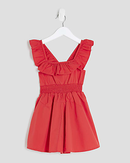 Mini Girls Red Frill Bow Back Dress