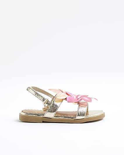 Girls Gold Orchid Flower Sandals