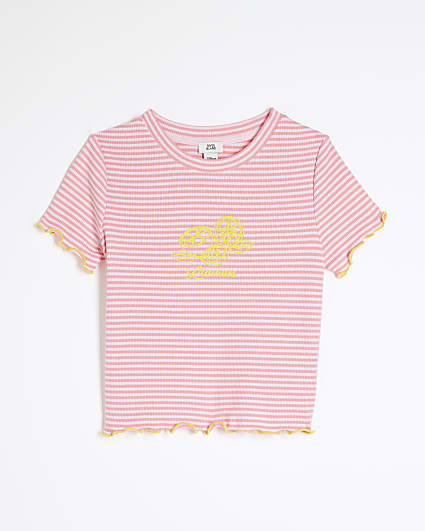 Girls Pink Graphic Stripe T-Shirt