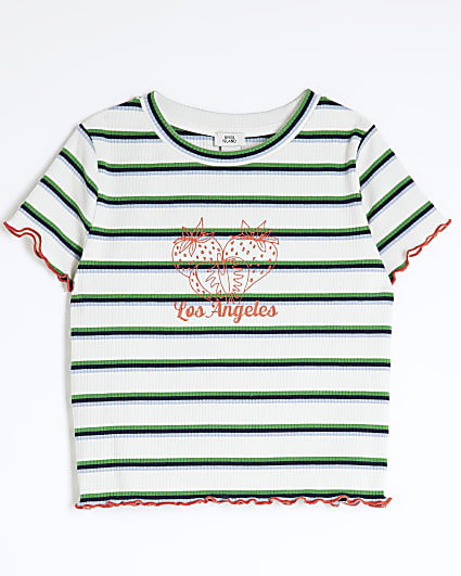 Girls White Graphic Stripe T-Shirt