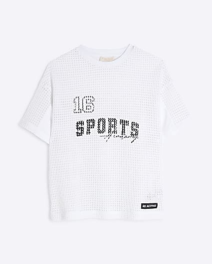 Girls White RI Active Crochet T-Shirt