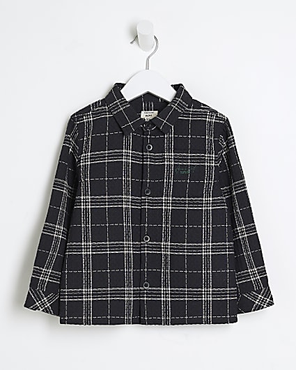 Mini Boys Black Waffle Check Shirt