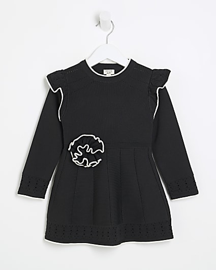 Mini Girls Black Rose Flippy Dress