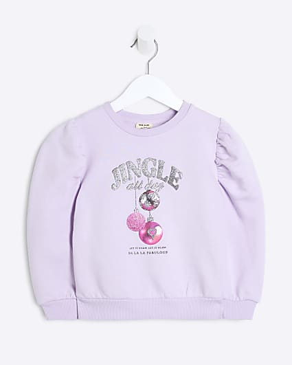 Mini Girls Purple Christmas Bauble Jumper