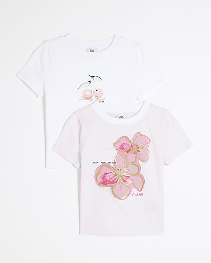 Girls Pink Pack of 2 Graphic Tops