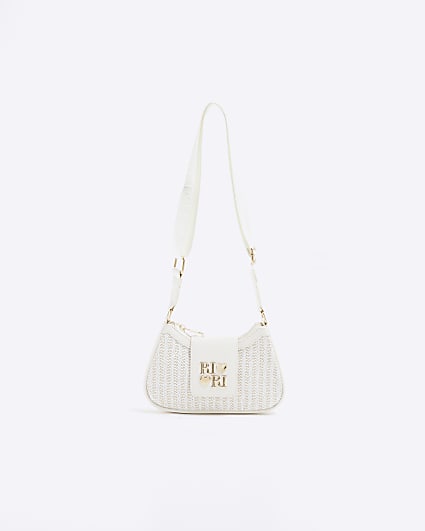 Girls White Raffia Cross Body Bag