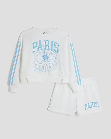 Girls White Paris Sweatshirt And Shorts Set