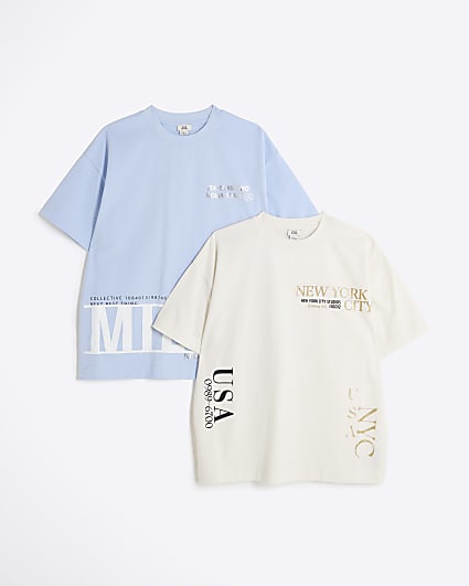 Girls Blue Pack Of 2 Graphic T-Shirts