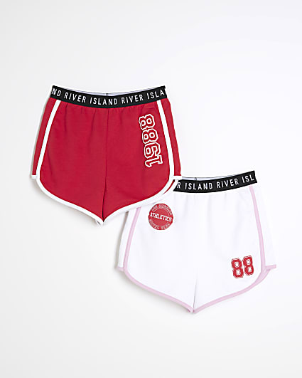 Girls Red And White Runner Shorts 2 Pack