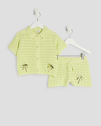 Mini Girls Lime Revere Palm Tree Shirt Set