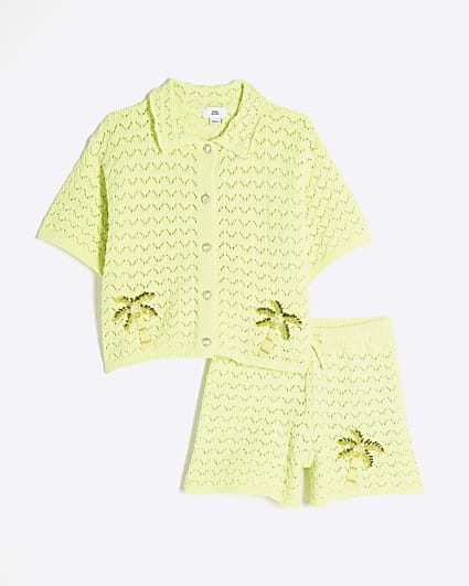 Girls Lime Revere Palm Tree Shirt Set