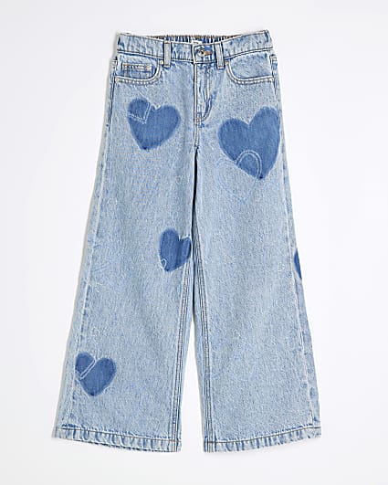 Girls Blue Heart Wide Leg Jeans