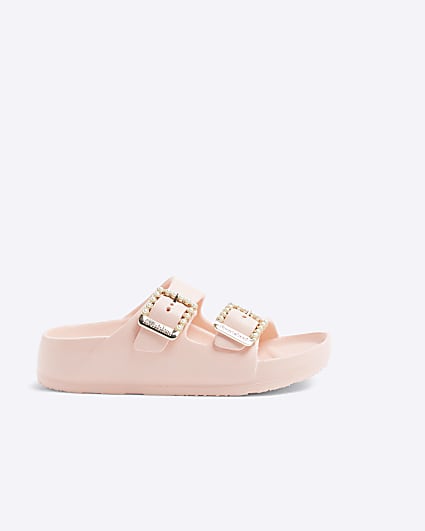 Girls Coral Pearl Double Buckle Sliders