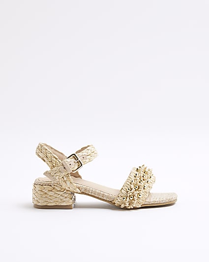 Girls Beige Raffia Heeled Sandals