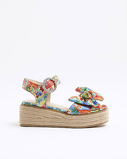 Girls Multi Coloured Printed Wedge Sandals