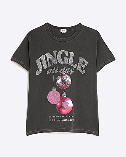 Girls Grey Jingle All Day Christmas T-Shirt